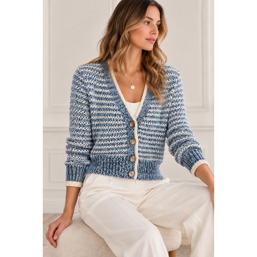 Veronica Beard Ansonia Stripe Cotton Cardigan Sz L Blue Preppy Luxury